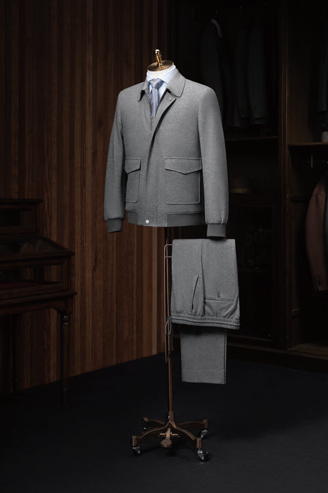 Gray "Dressy Bomber" & gray drawstring dress pants