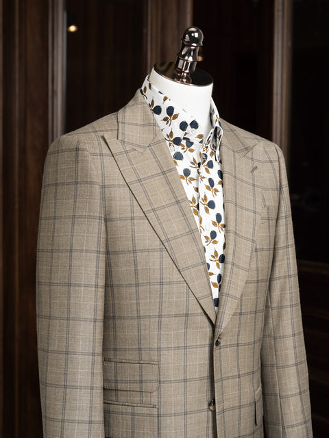 Creamy gray plaid full suit