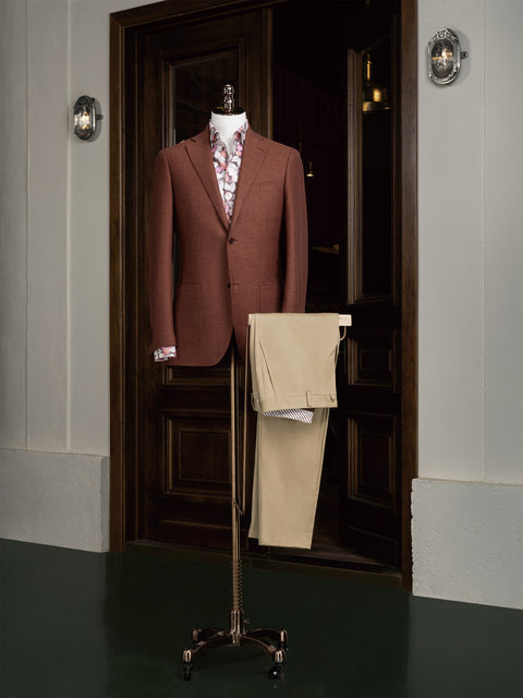 Brick red herringbone wool & Khaki combo