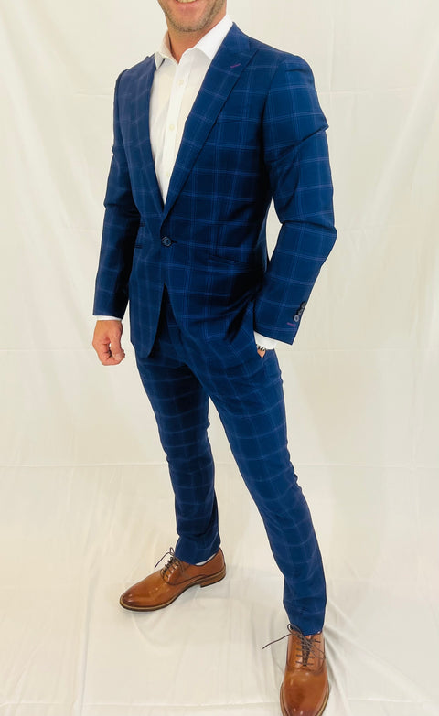 Super 120's Bold Blue with Lavender Plaid